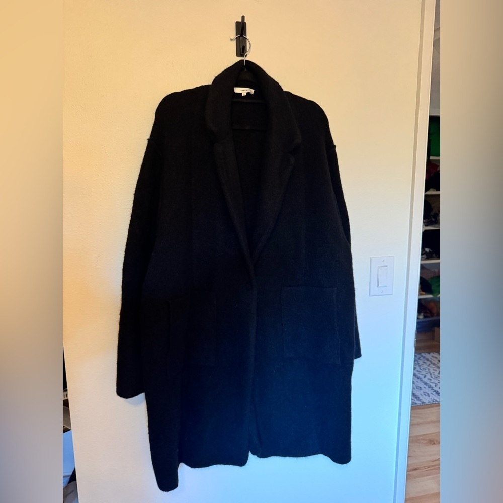 VINCE Cardigan Coat Brushed Wool Alpaca Blend Oversized Sweater Size XL Black - Picture 3 of 13